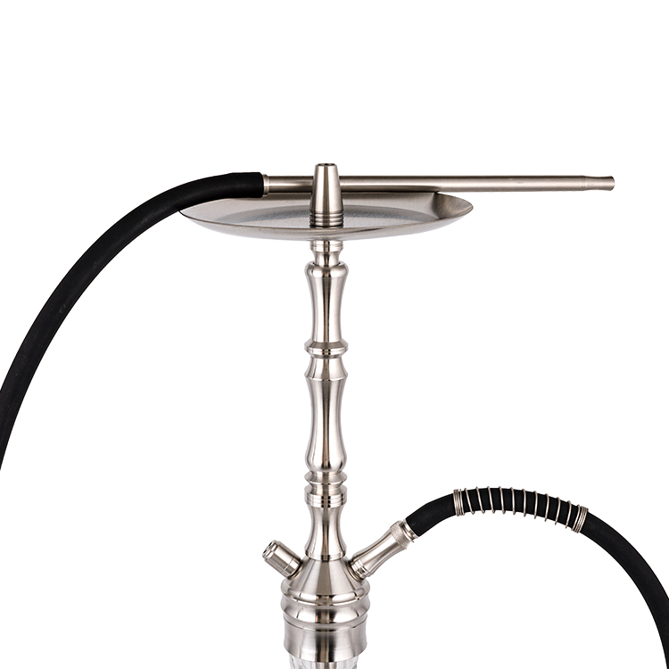 Hookah Dua Lubang Kaca Jelas Perak Keluli Tahan Karat 64cm-1