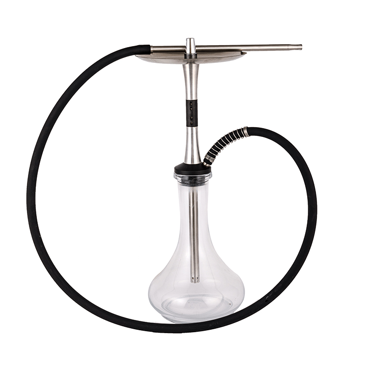 Pom Kaca Lutsinar+Bahan Keluli Tahan Karat Perak+Tiub Logam Hitam-3 Hookah Satu Lubang 56cm