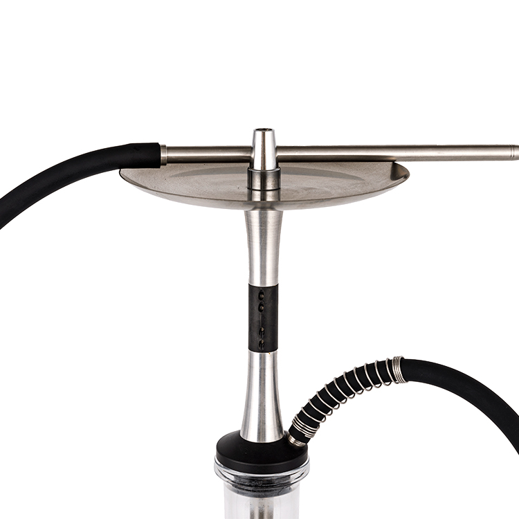 Pom Kaca Lutsinar+Bahan Keluli Tahan Karat Perak+Tiub Logam Hitam-3 Hookah Satu Lubang 56cm