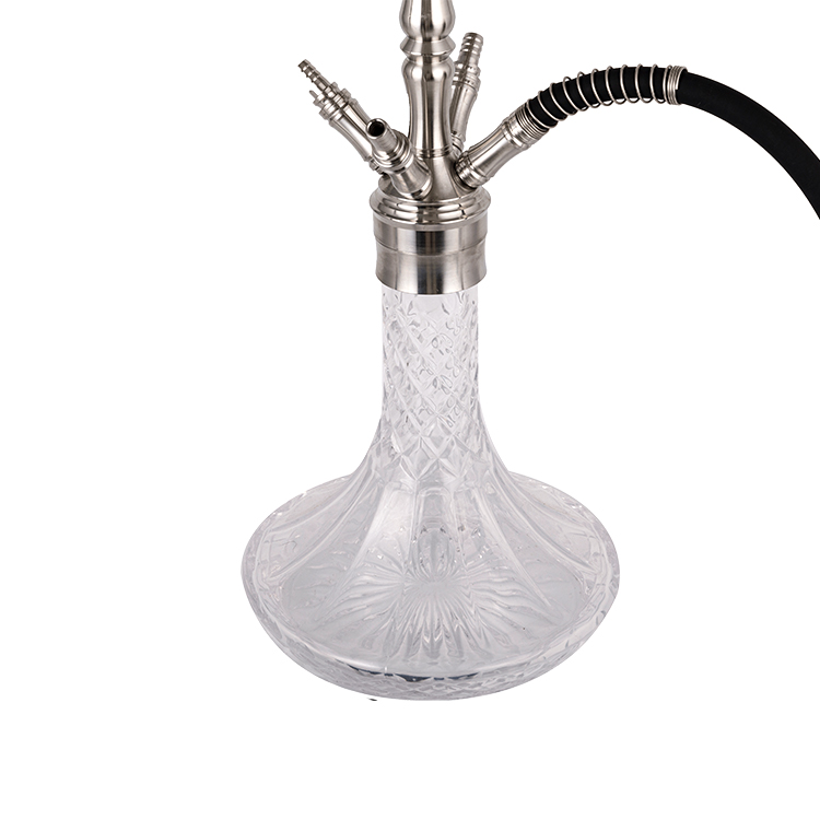 Hookah Berlubang Empat Lubang Kaca Perak Perak 64cm-1