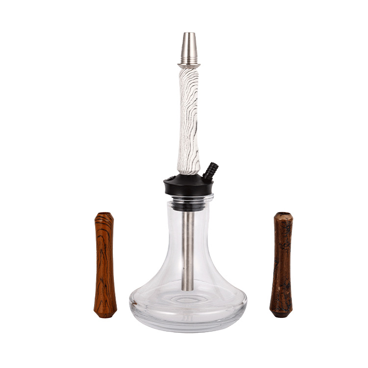 Kayu Kaca Lutsinar+Pom+Tiub Kayu Keluli Tahan Karat-3 Hookah Satu Lubang 58cm