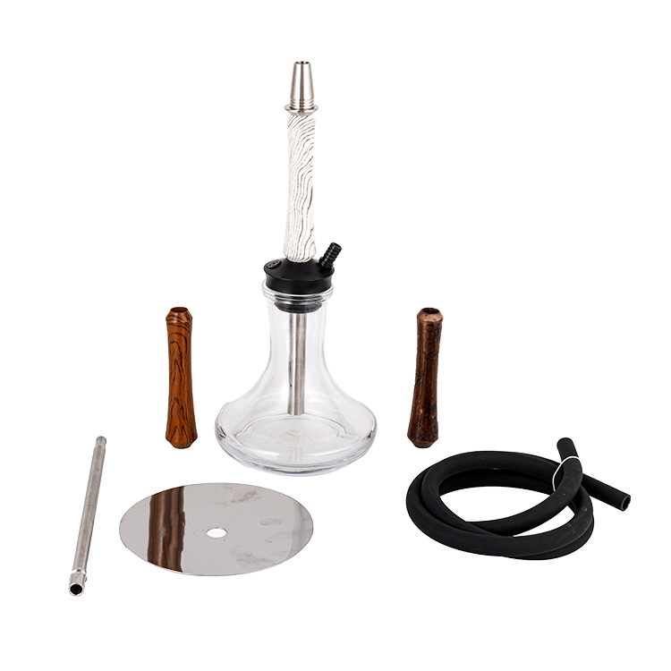 Kayu Kaca Lutsinar+Pom+Tiub Kayu Keluli Tahan Karat-3 Hookah Satu Lubang 58cm