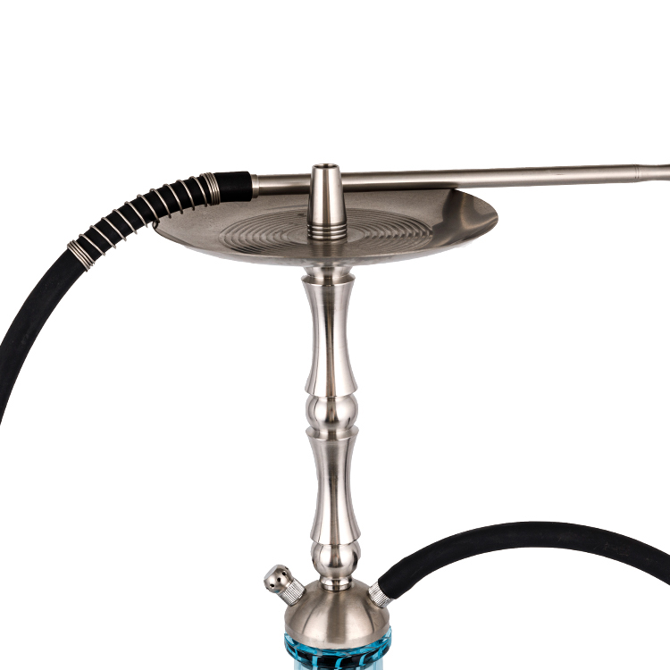 Kaca Biru Perak Keluli Tahan Karat Hookah Dua Lubang 58cm